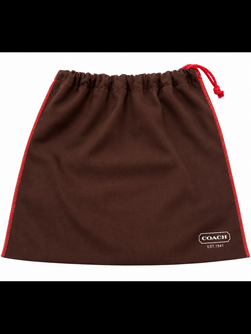 Coach Brown Drawstring Dust Bag Storage Pouch Red Trim Logo